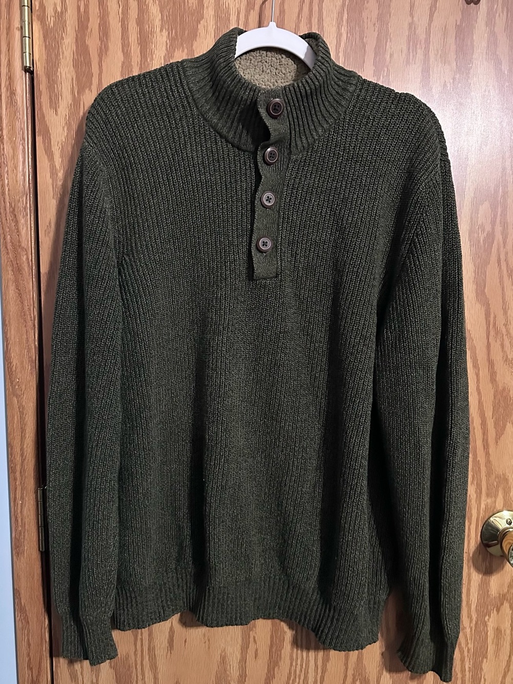 Men’s G.H. Bass Olive Green 1/4 Button Sweater Size XXL Sherpa Lined Collar